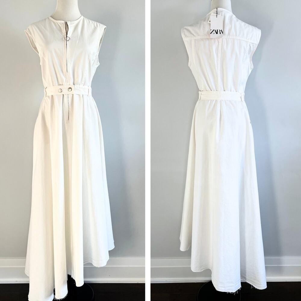 NWT Zara Asymmetrical Off white Dress Long Maxi Size L M